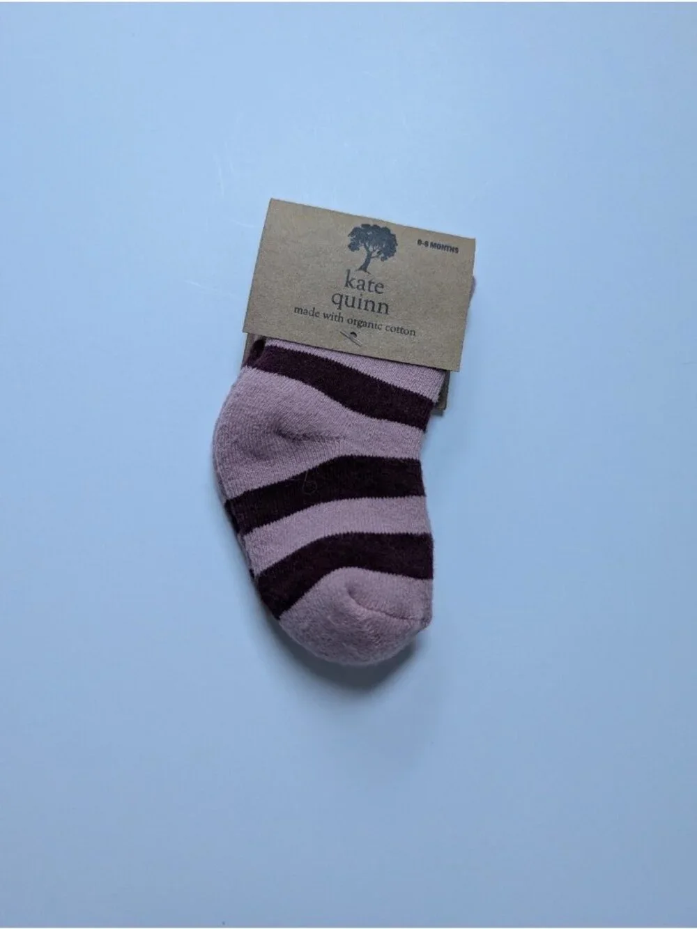 Kate Quinn Organic Cotton Woodrose Pink Striped Baby Socks 0-6 Months